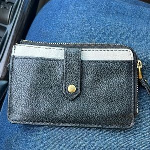 Fossil Keely Card Case Top Zip Leather Black, and Bone White, Coin Wallet  Pouch